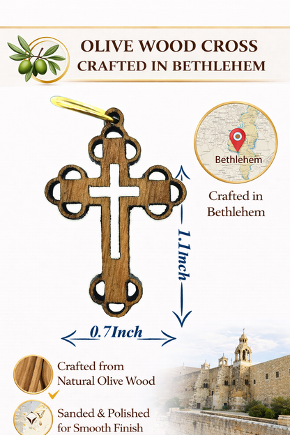 Elegant Wooden Cross Charm Pendant – 1.1" x 0.7" Intricate Laser-Cut Religious Accessory - Additional View 1