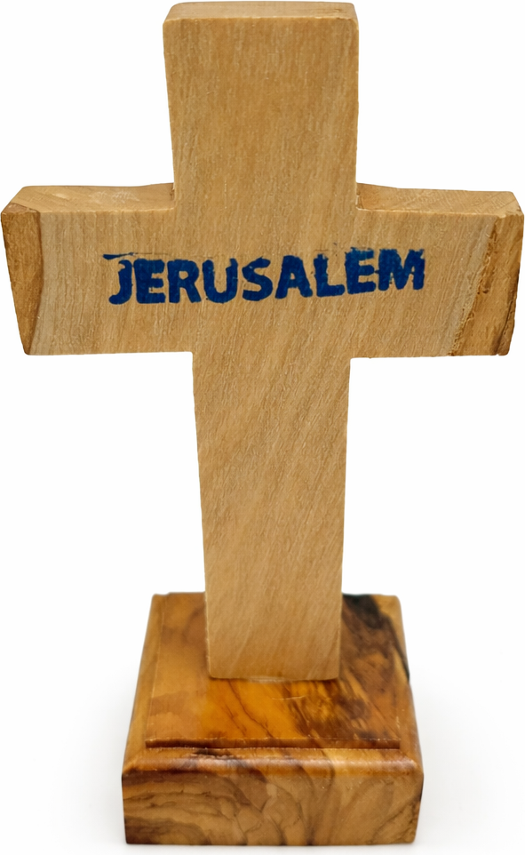Handmade Olive Wood Crucifix from Bethlehem with Holy Land Relic – INRI Cross with Metal Corpus – Christian Gift (9x6 cm) 4.3 Inches