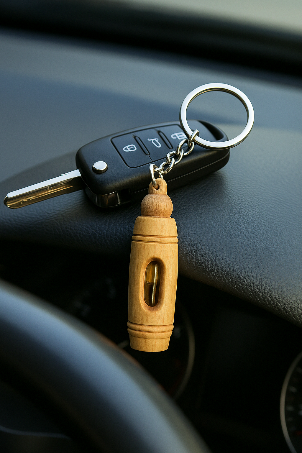 Handcrafted Olive Wood Keychain with Encased Pure Olive Oil – Unique and Symbolic Gift
