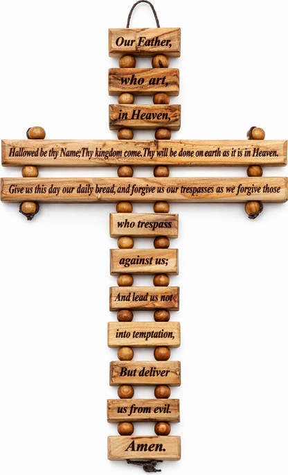 Olive Wood Lords Prayer Cross Wall Hanging - Handmade in Bethlehem | Zuluf