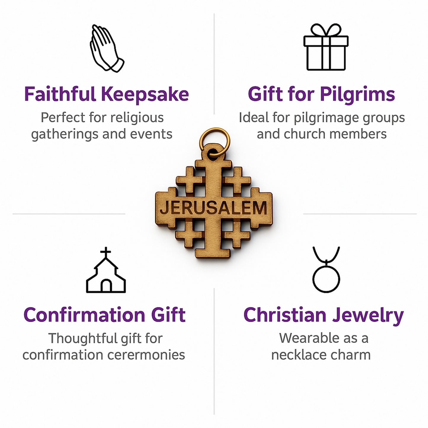 Jerusalem Cross Wooden Charm Pendant – 0.8" x 0.8" Compact Laser-Cut Religious Keepsake - Additional View 1
