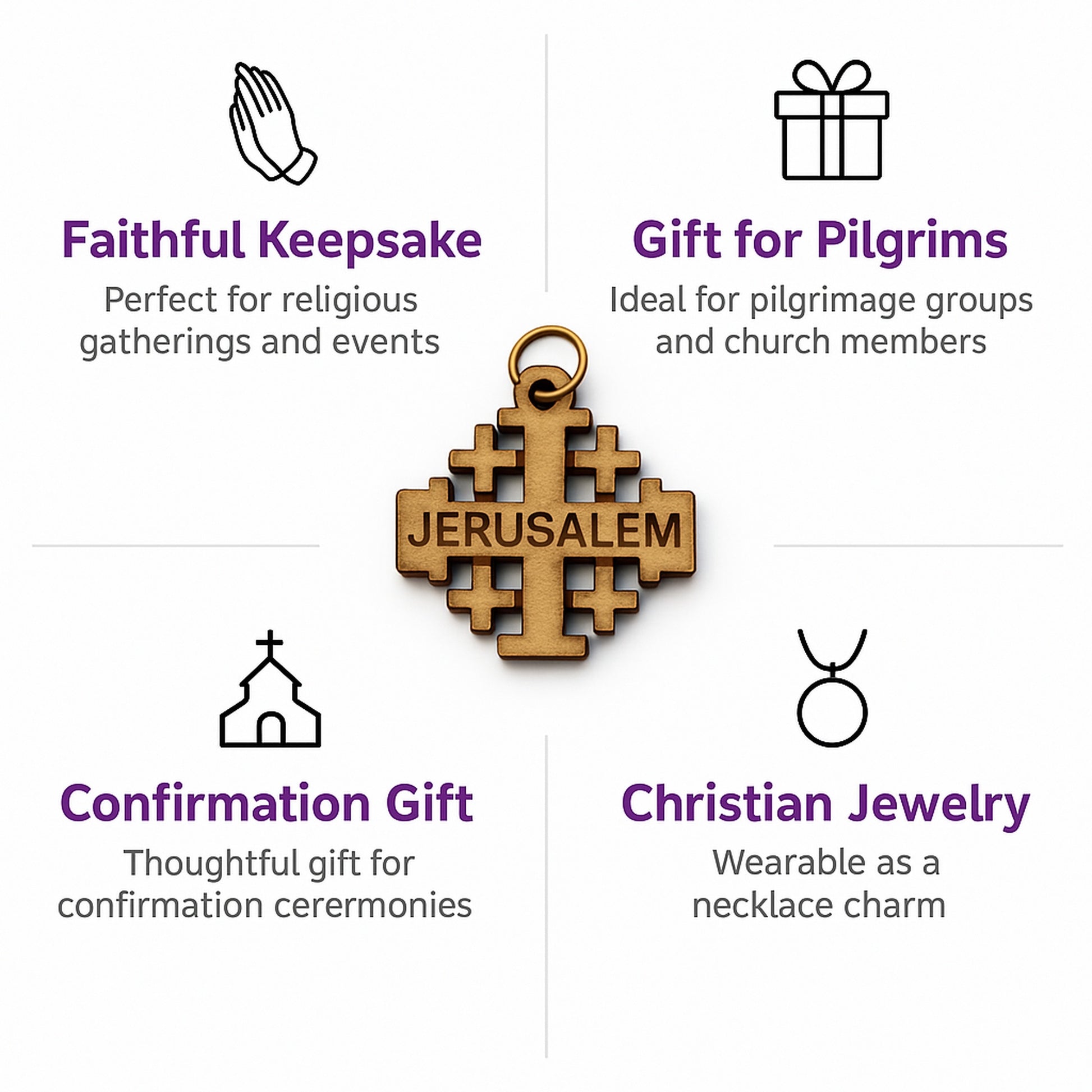Jerusalem Cross Wooden Charm Pendant – 0.8" x 0.8" Compact Laser-Cut Religious Keepsake - Additional View 1