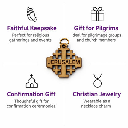 Jerusalem Cross Wooden Charm Pendant – 0.8" x 0.8" Compact Laser-Cut Religious Keepsake - Additional View 1