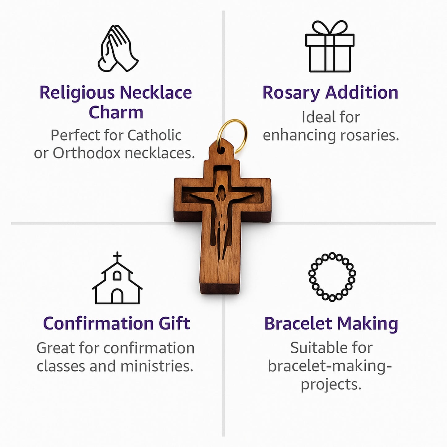 Modern Minimalist Crucifix Pendant – 1.01" x 0.62" Laser-Cut Wooden Cross with Christ - Detail View