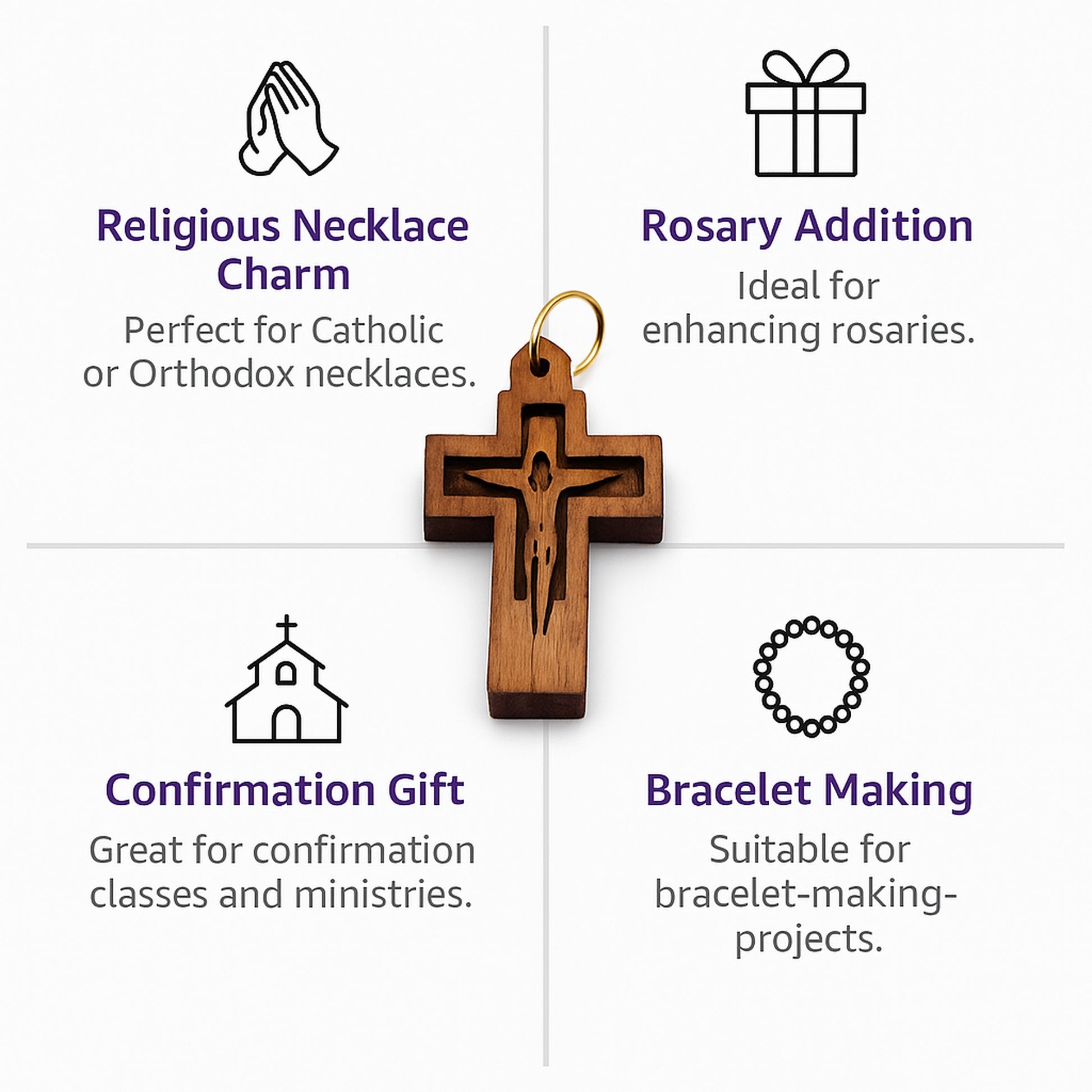 Modern Minimalist Crucifix Pendant – 1.01" x 0.62" Laser-Cut Wooden Cross with Christ - Detail View