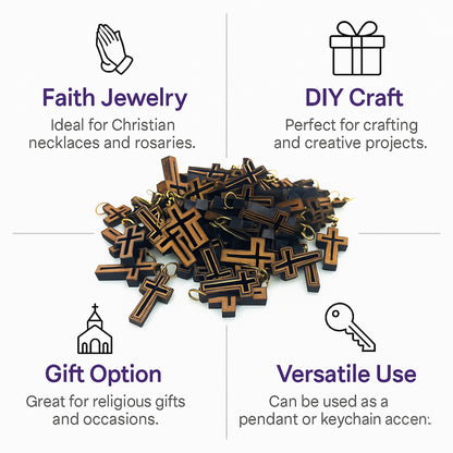 Double-Lined Laser-Cut Wooden Cross Pendant – 1.14" x 0.62" Elegant Faith Charm - Additional View 10