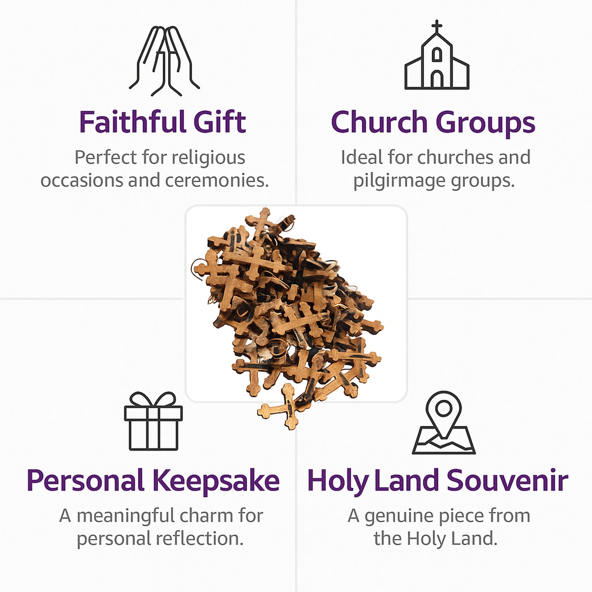 Engraved Jerusalem Wooden Cross Pendant – 1.25" x 0.98" Trefoil Faith Charm with Holy - Additional View 10