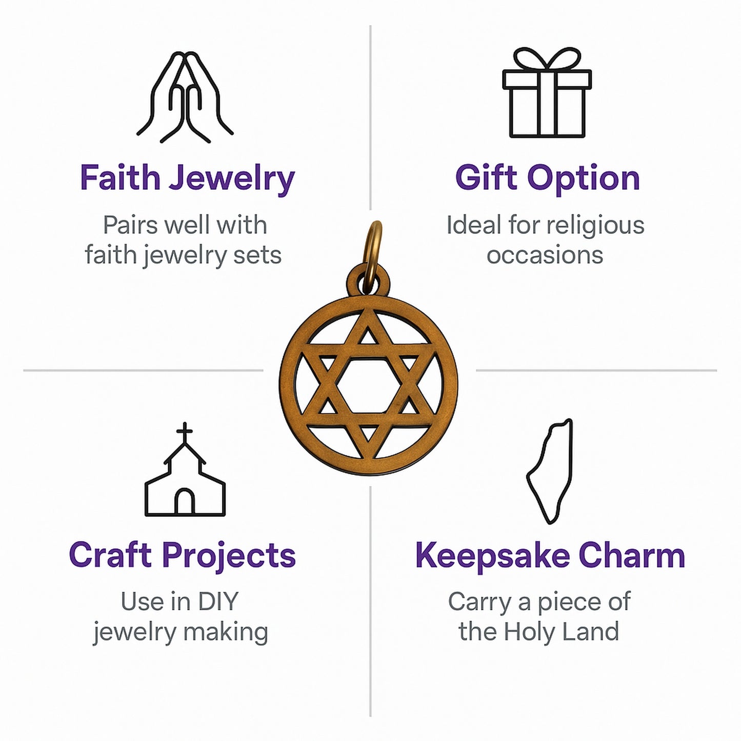 Olive Wood Star of David Charms Set of 10 - Additional View 2