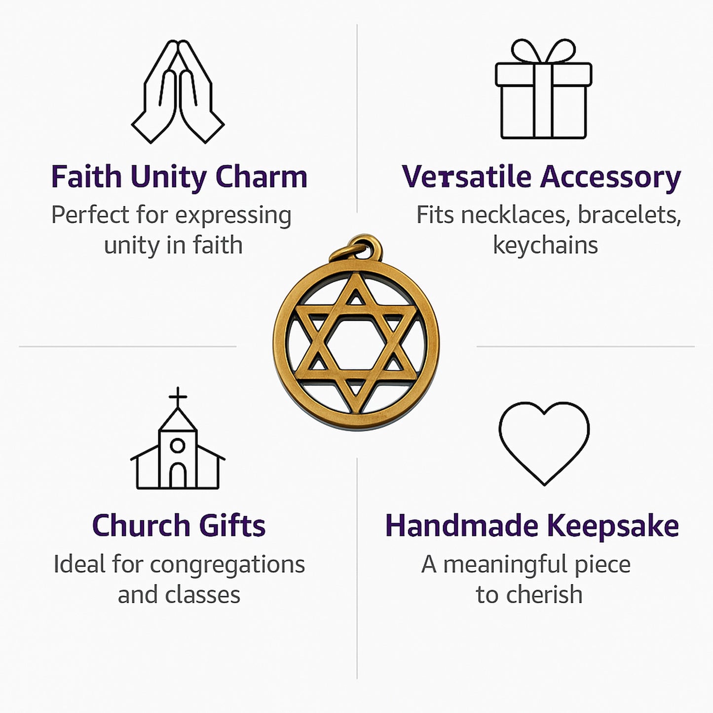 Olive Wood Star of David with Cross Charms Faith Unity Set - Additional View 7