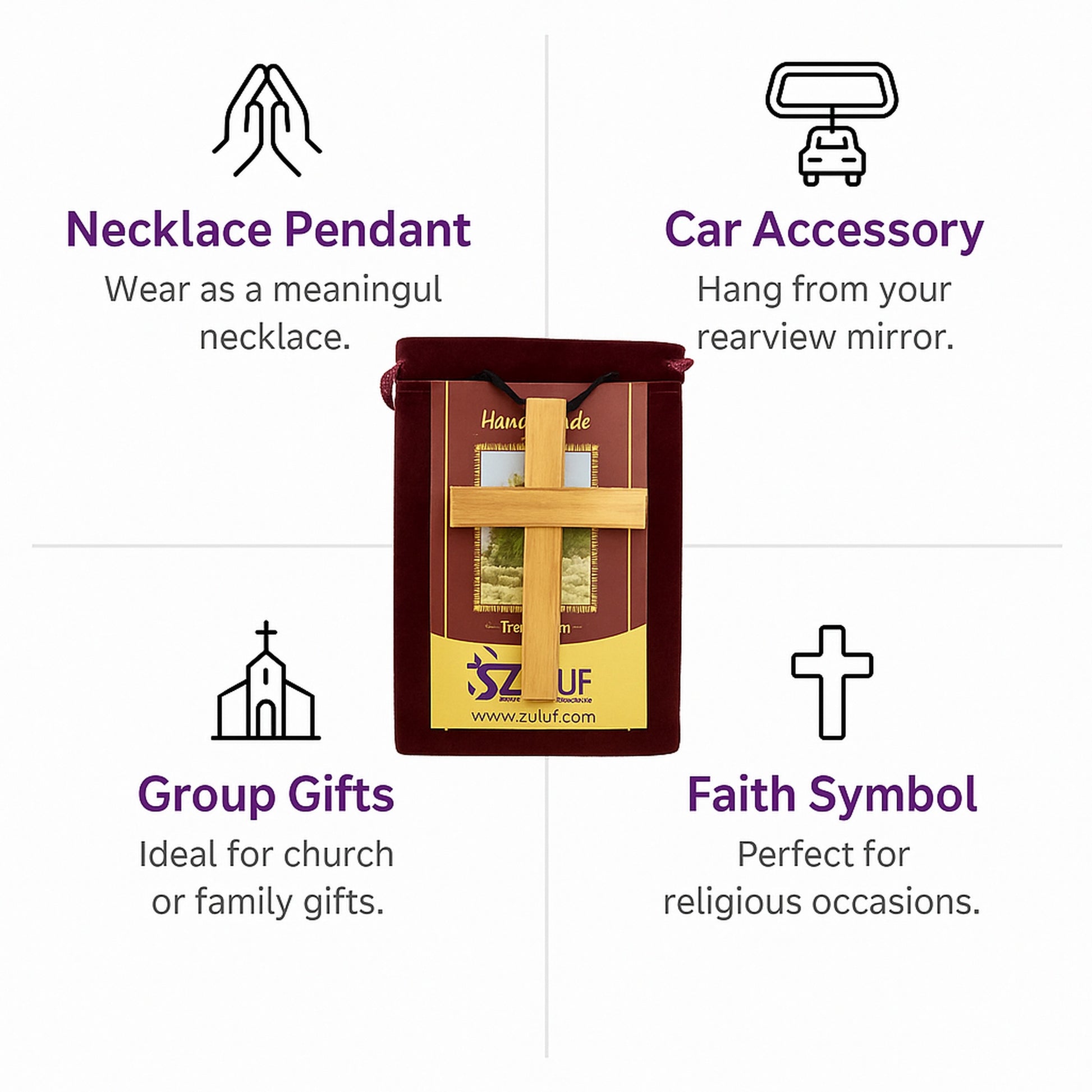 Handmade Olive Wood Cross Pendant Necklace for All Ages - Additional View 8