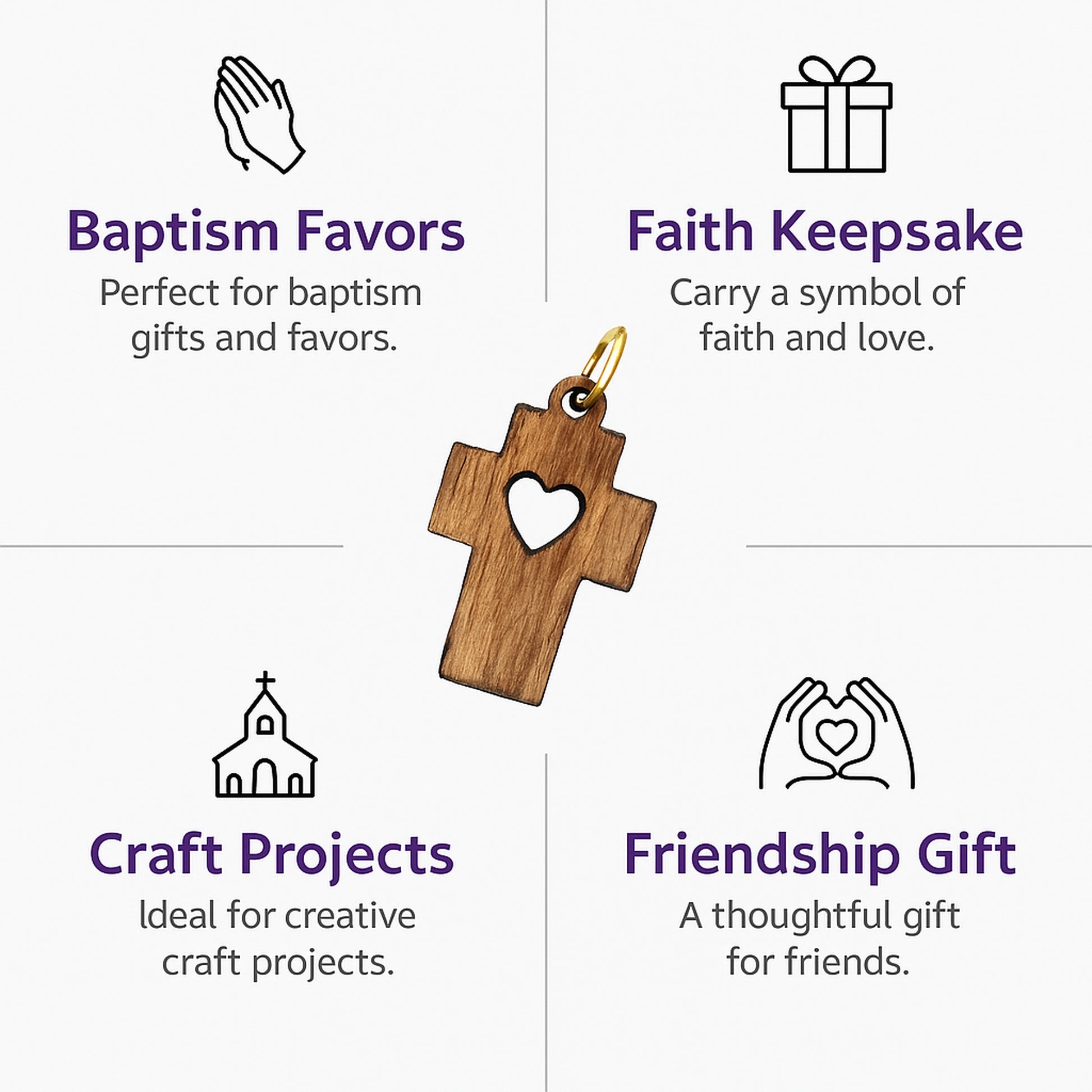 Heart Cutout Wooden Cross Charm – 0.98" x 0.59" Love & Faith Pendant with Natural Finish - Additional View 7
