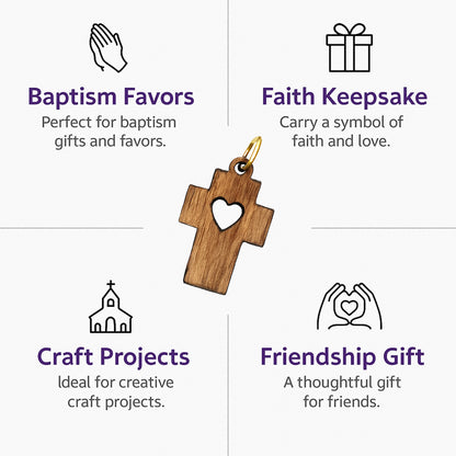 Heart Cutout Wooden Cross Charm – 0.98" x 0.59" Love & Faith Pendant with Natural Finish - Additional View 7