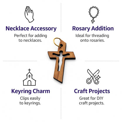 Laser-Cut Crucifix Wooden Pendant – 1.14" x 0.78" Rustic Cross with Christ Silhouette - Close Up View