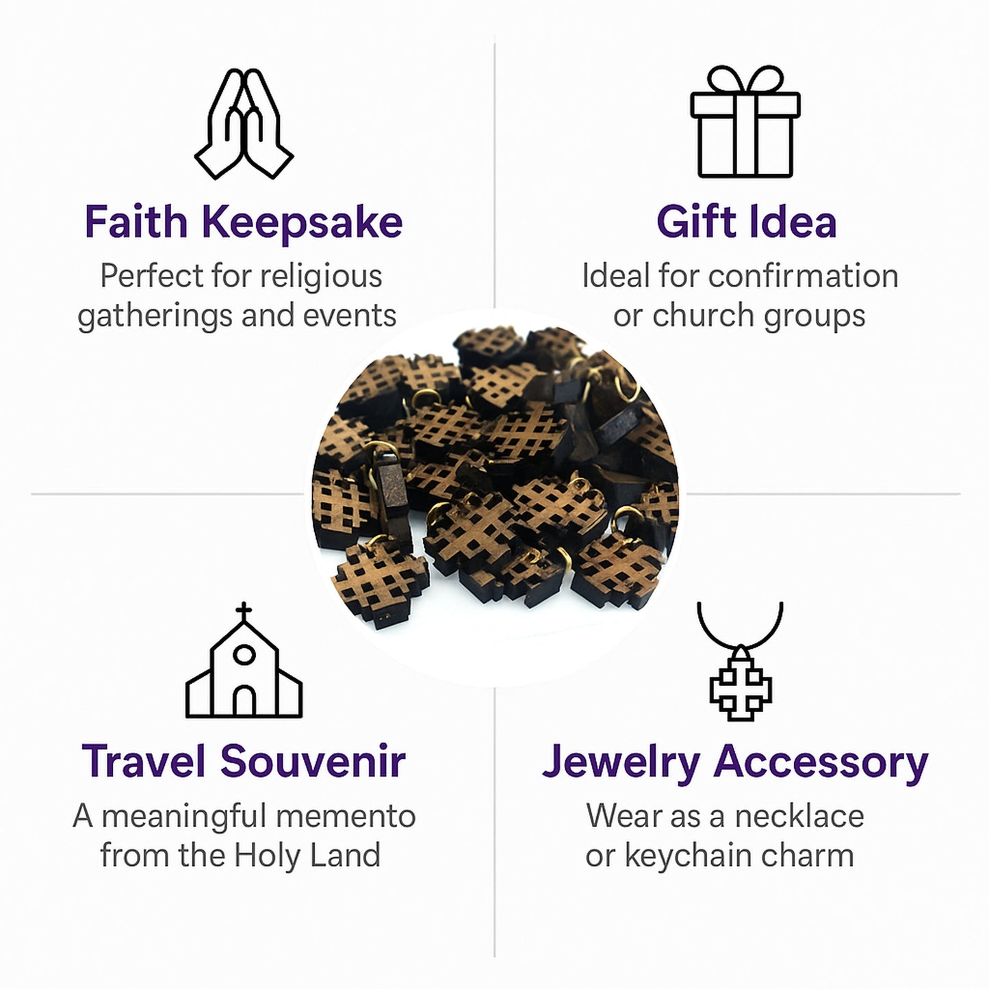 Jerusalem Cross Wooden Charm Pendant – 0.8" x 0.8" Compact Laser-Cut Religious Keepsake - Additional View 7