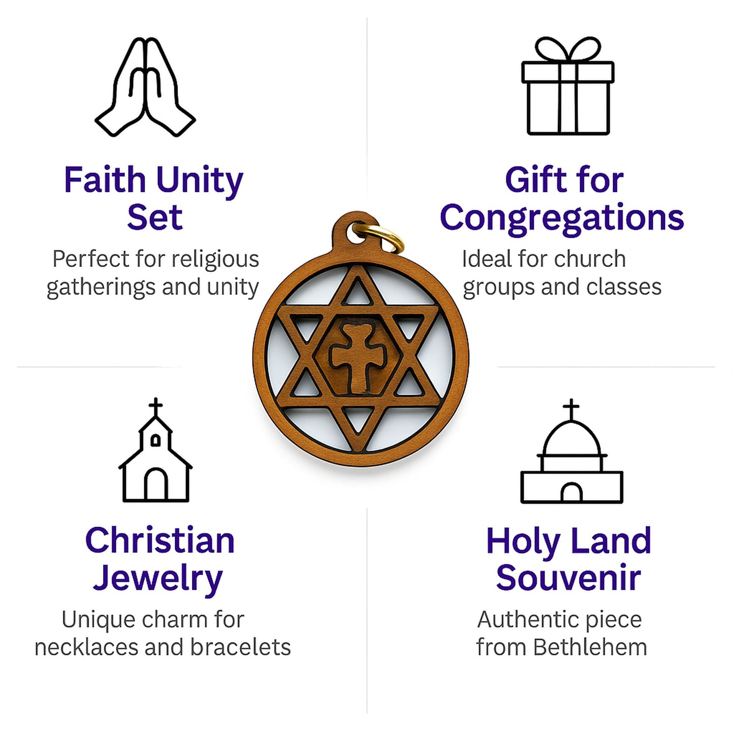 Olive Wood Star of David with Cross Charms Faith Unity Set - Additional View 1