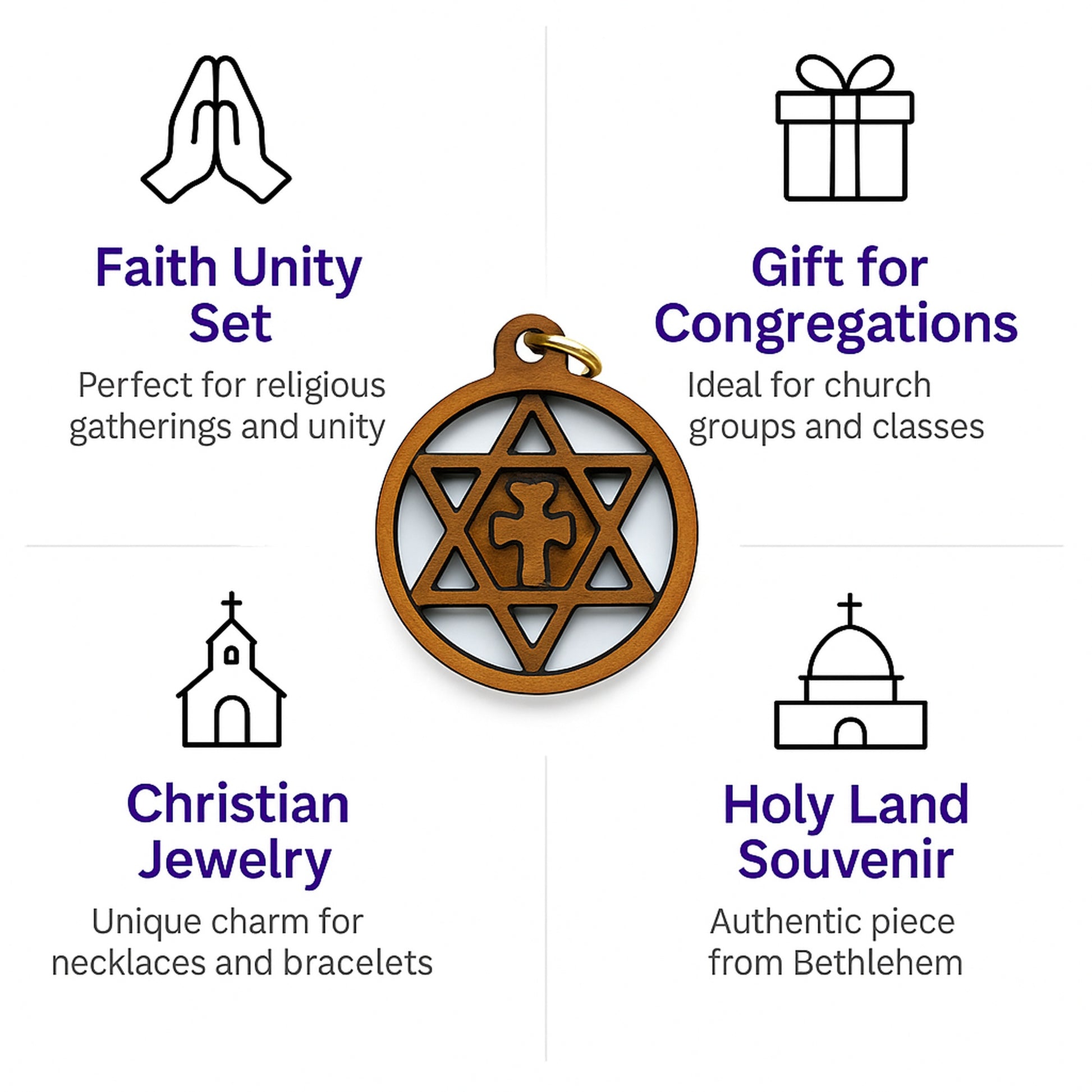 Olive Wood Star of David with Cross Charms Faith Unity Set - Additional View 1