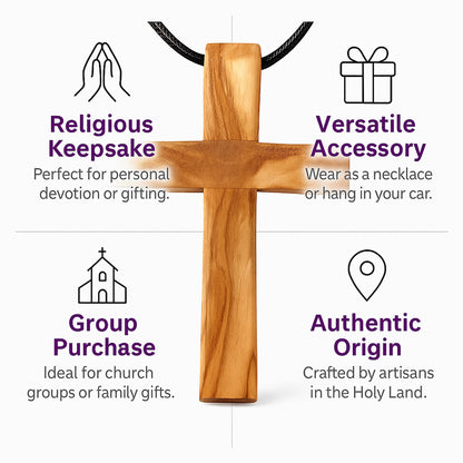 Handmade Olive Wood Cross Pendant Necklace for All Ages - Additional View 4