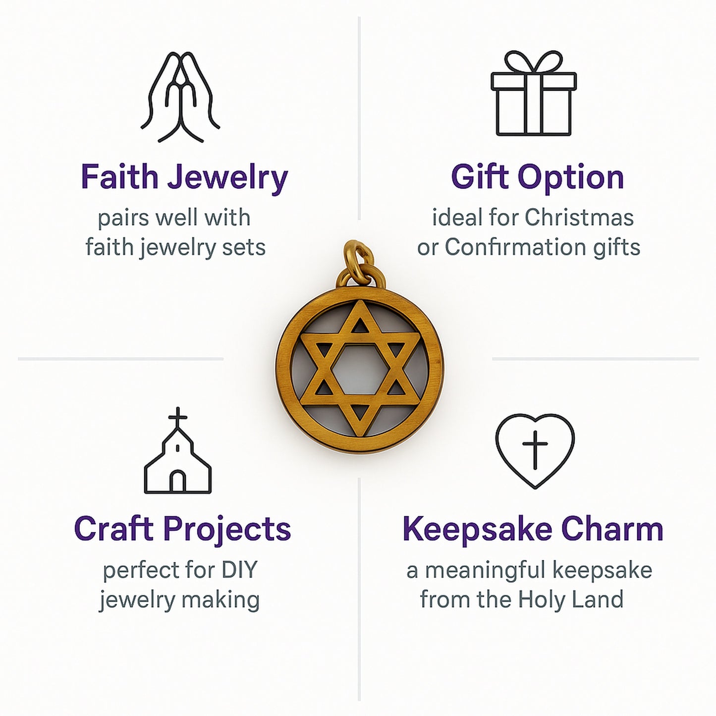 Olive Wood Star of David Charms Set of 10 - Additional View 10