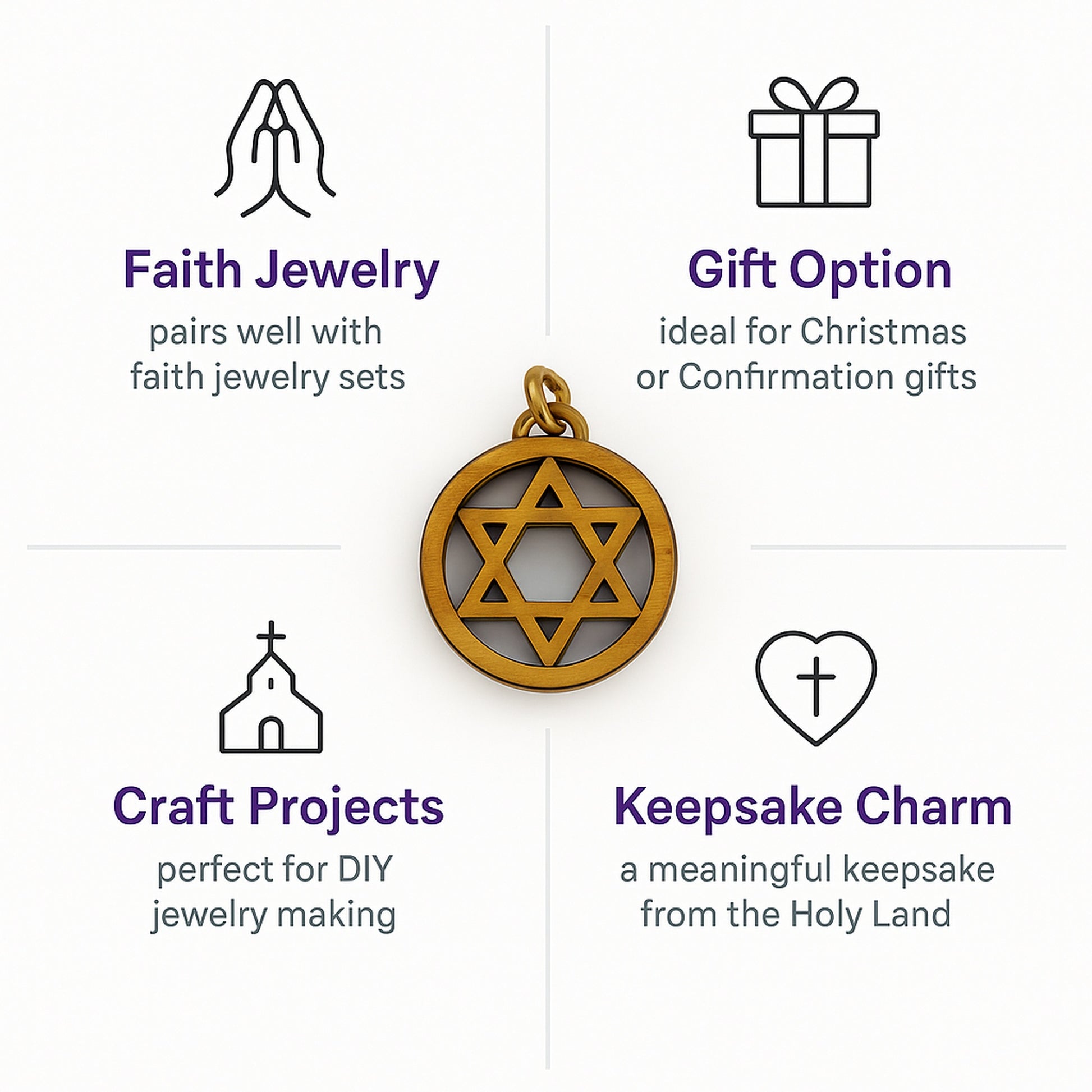 Olive Wood Star of David Charms Set of 10 - Additional View 10