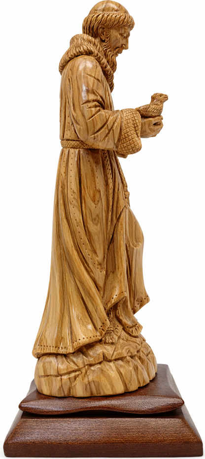 Hand Carved Olive Wood St. Francis of Assisi Statue | Handmade Bethlehem Holy Land Christian Sculpture — 13.1 Inch