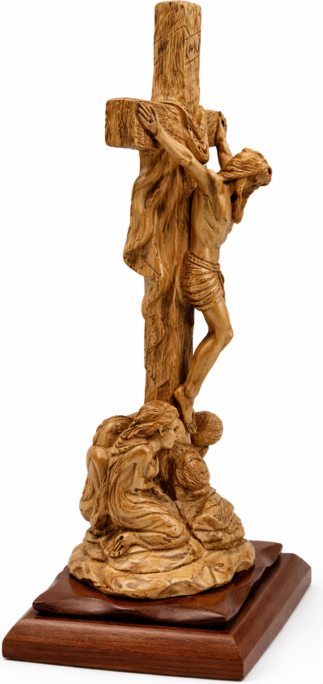 Hand-Carved Olive Wood Crucifix from Bethlehem – Jesus on the Cross – Large Christian Wall & Table Sculpture — 17.9 Inch