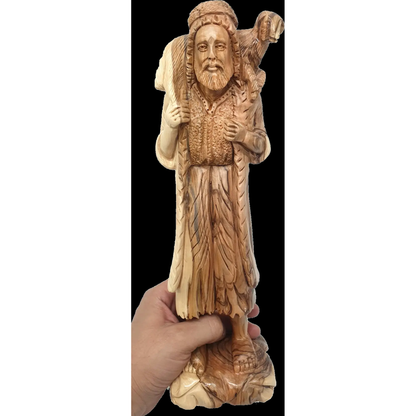 Olive Wood Good Shepherd Sculpture from the Holy Land — 12 Inch