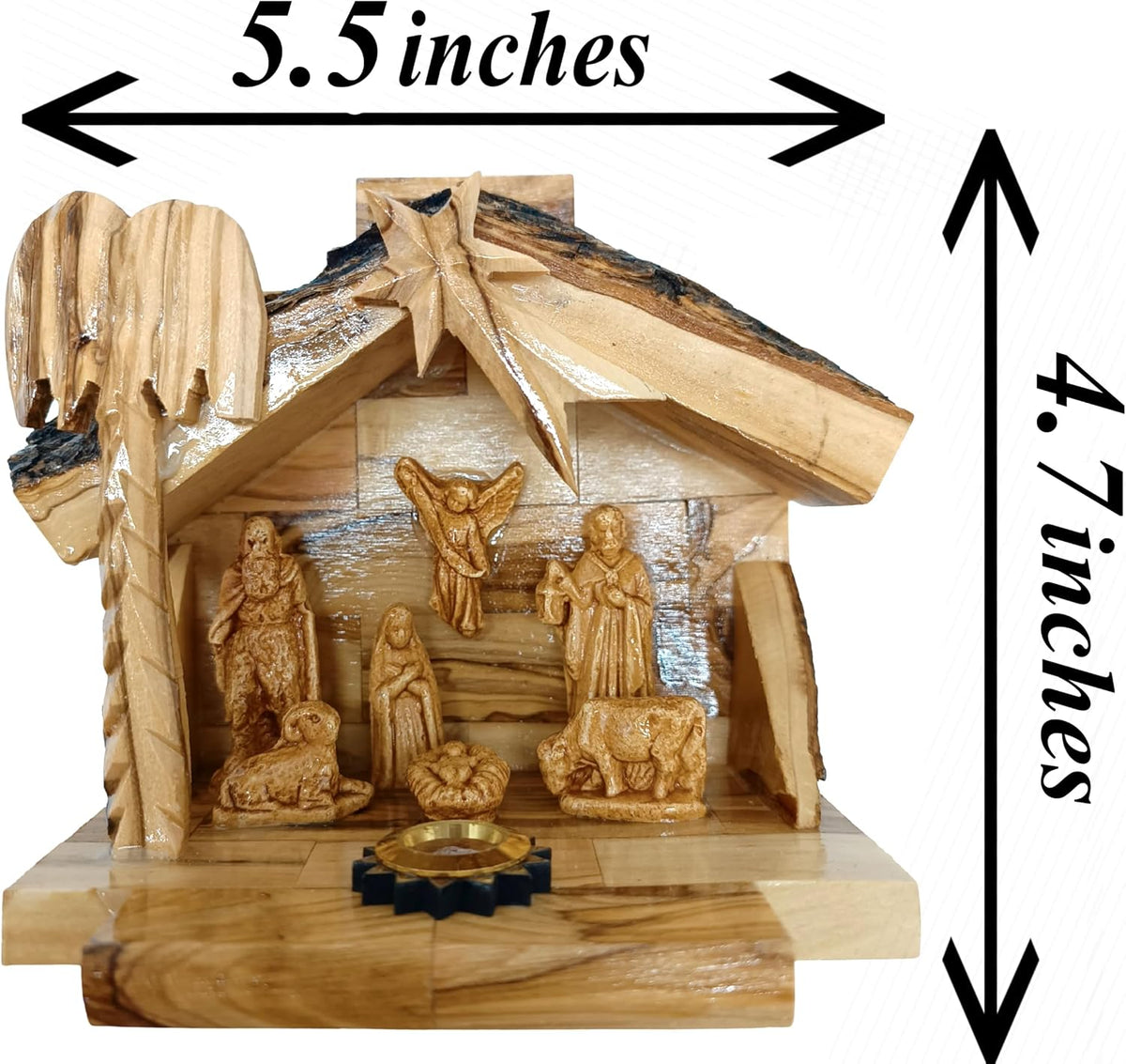 NAT022 Nativity dimensions, approximately 5.5 inches wide and 4.7 inches tall