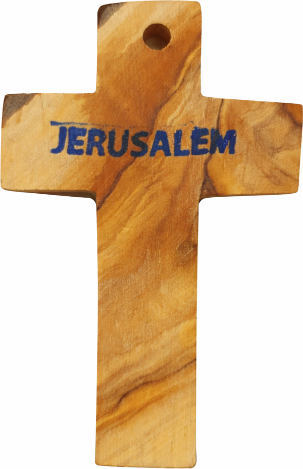 Olive Wood Wall Crucifix with INRI and Holy Land Relic from Bethlehem 3.6 Inches