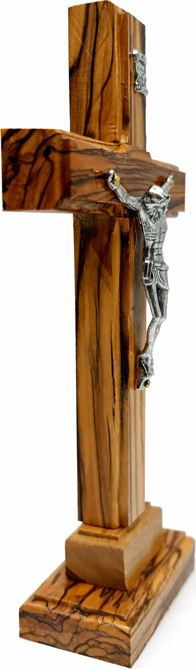 Handmade Olive Wood Crucifix from Bethlehem – Christian Cross with Metal Corpus & INRI – Holy Land Gift (4 Sizes)