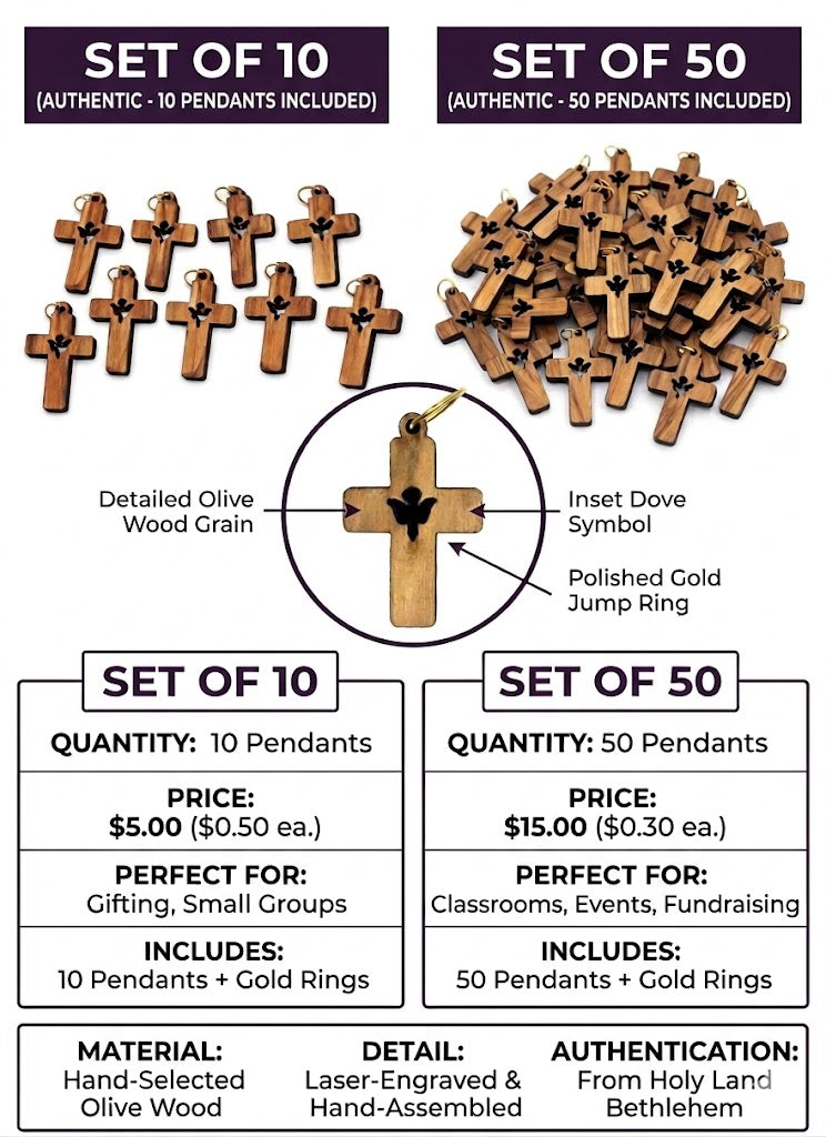 Holy Spirit Dove Cross Pendant – 1.22" x 0.82" Laser-Cut Wooden Charm with Symbol of Peace - Detail View