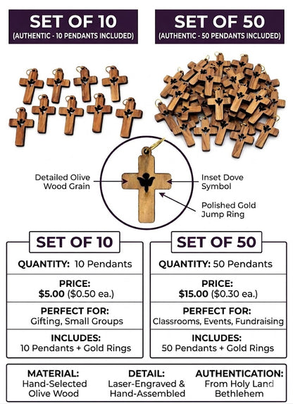 Holy Spirit Dove Cross Pendant – 1.22" x 0.82" Laser-Cut Wooden Charm with Symbol of Peace - Detail View