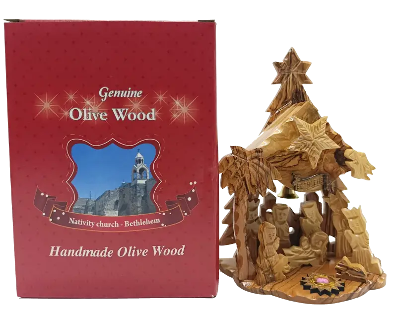 Large hand-carved olive wood nativity scene from bethlehem – full holy family & magi set with star - nativities
