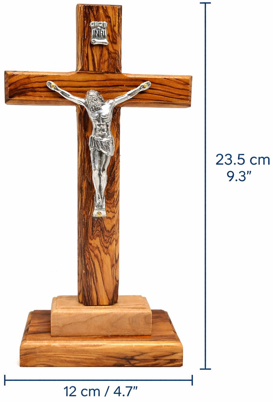 Handmade Olive Wood Crucifix from Bethlehem – Christian Cross with Metal Corpus & INRI – Holy Land Gift (4 Sizes)