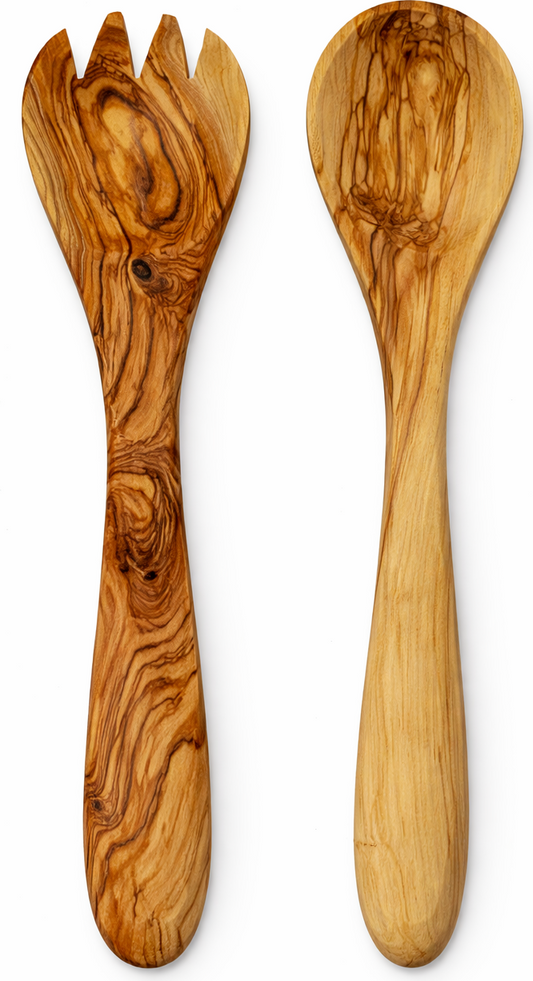 Handmade Olive Wood Kitchen Utensil Set – Natural Wooden Spoon & Fork – Eco-Friendly Cooking Tools (3 Sizes)