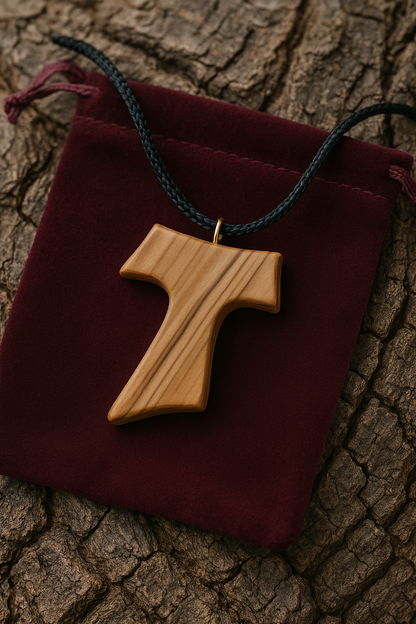 ✝️ Tau Cross Charm Necklace – Handcrafted Olive Wood from Bethlehem | 1.8x1.7 Inches | Spiritual Symbol of Peace & Protection