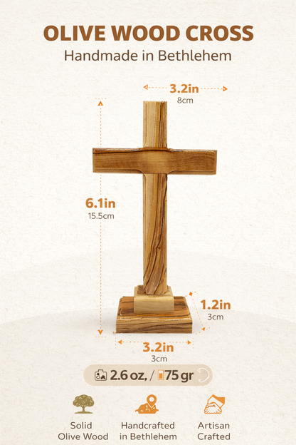 Handmade Olive Wood Cross from Bethlehem – Christian Cross Decor, Holy Land Gift – 6.1" 7.5" 9.25" 11.2" Sizes