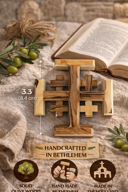 Olive Wood Crusader Jerusalem Cross from Bethlehem