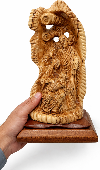 Hand-Carved Olive Wood Holy Family Statue from Bethlehem – Baby Jesus, Virgin Mary & Saint Joseph – Large Christian Nativity Sculpture