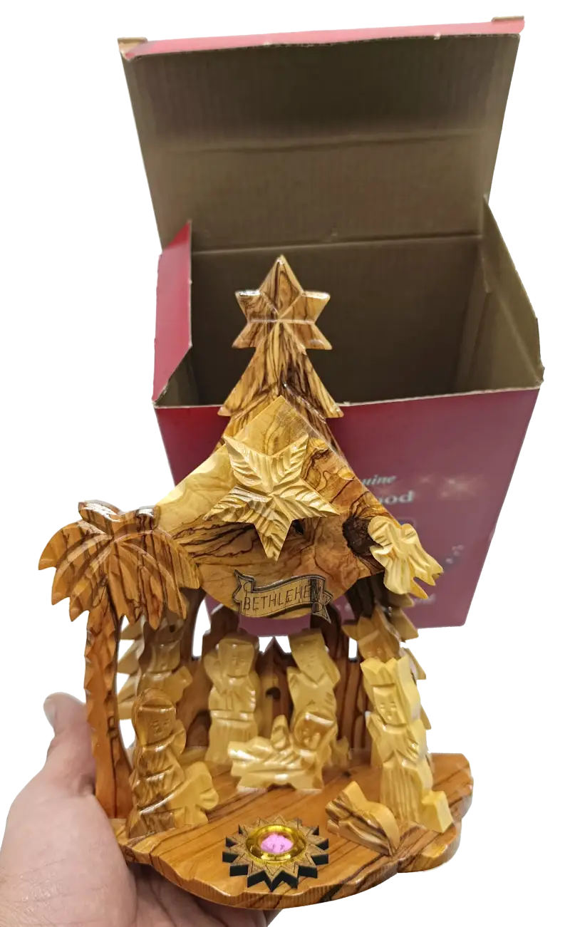 Large hand-carved olive wood nativity scene from bethlehem – full holy family & magi set with star - nativities