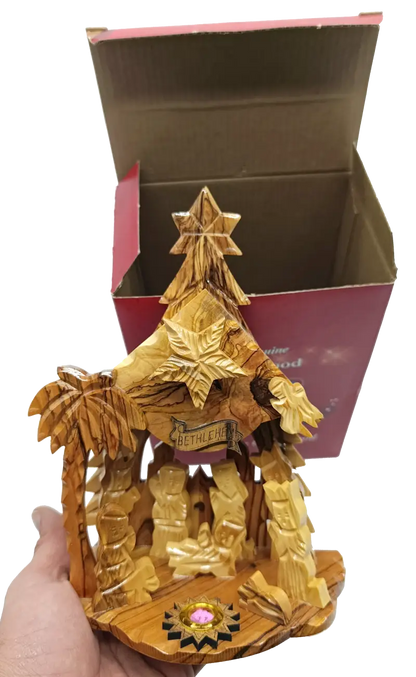 Large hand-carved olive wood nativity scene from bethlehem – full holy family & magi set with star - nativities