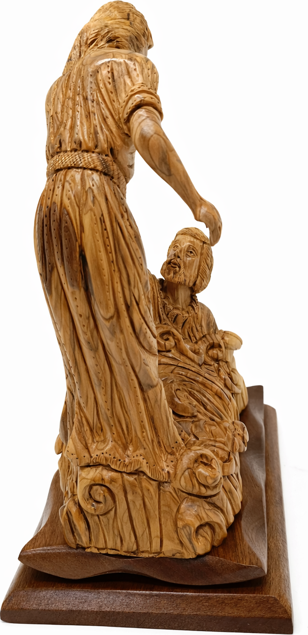 Hand Carved Olive Wood Jesus Saves Peter Statue | Handmade in Bethlehem, Holy Land — 14.8 Inch