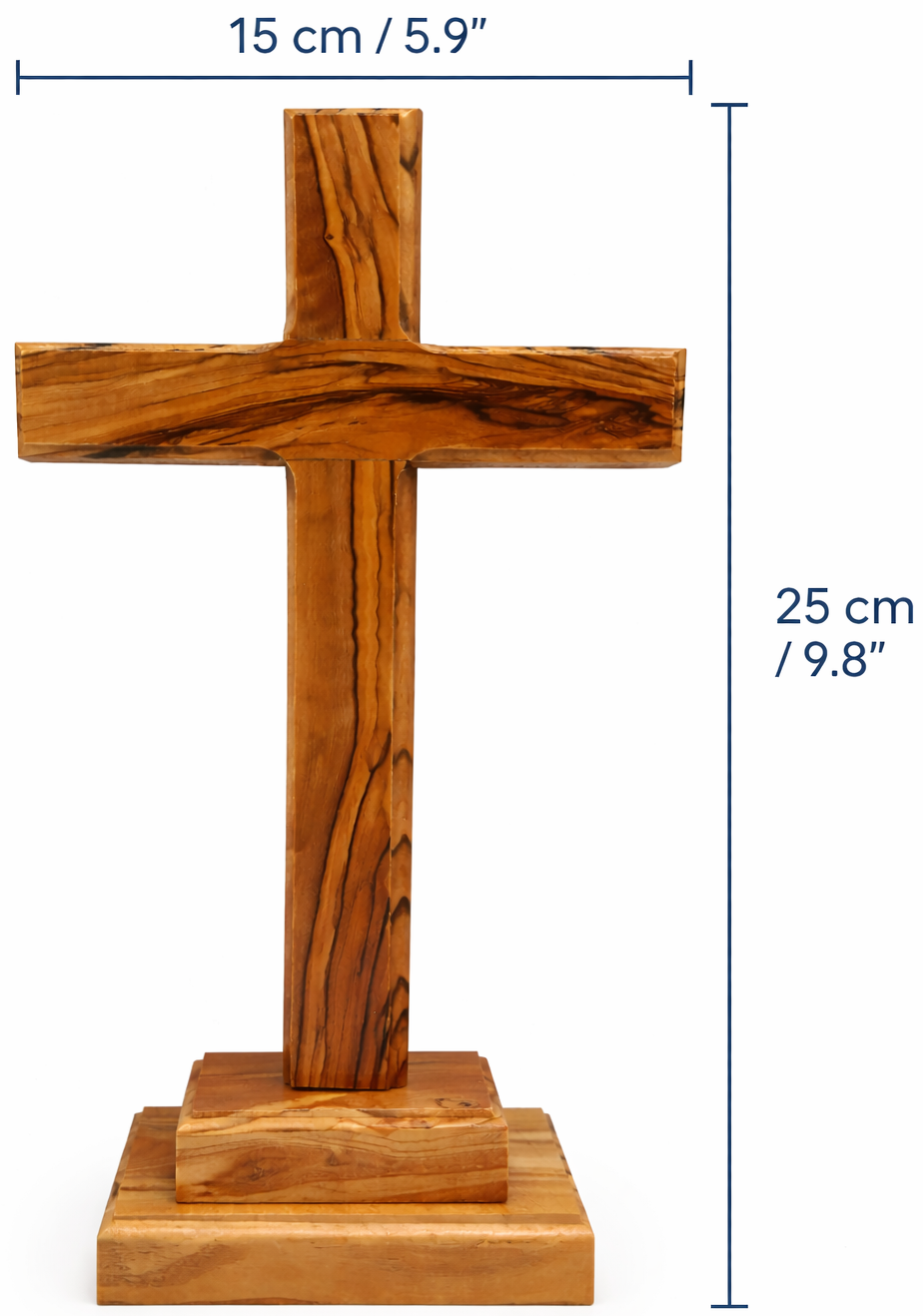 Handmade Olive Wood Cross from Bethlehem – Christian Cross Decor, Holy Land Gift – 6.1" 7.5" 9.25" 11.2" Sizes