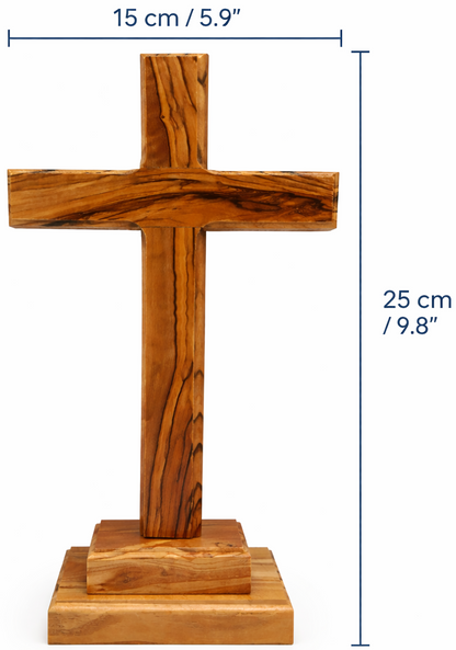 Handmade Olive Wood Cross from Bethlehem – Christian Cross Decor, Holy Land Gift – 6.1" 7.5" 9.25" 11.2" Sizes