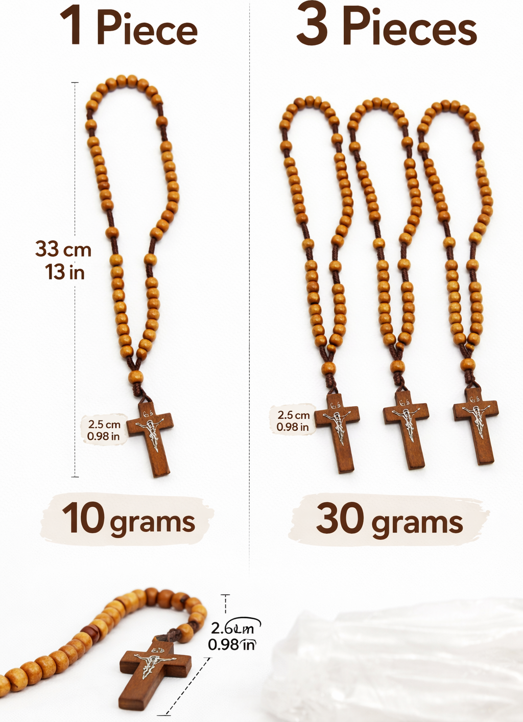 Handmade Olive Wood Rosary with Crucifix | Single or Set of 3 and 6 pieces Available