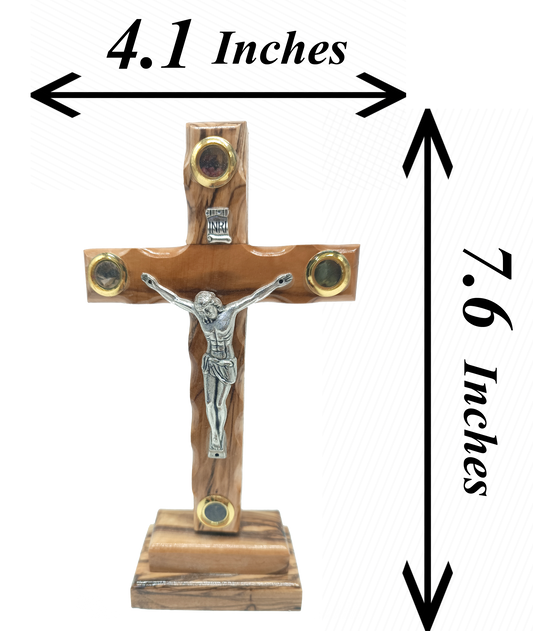 Standing Olive Wood Crucifix with Relics from Bethlehem - Small