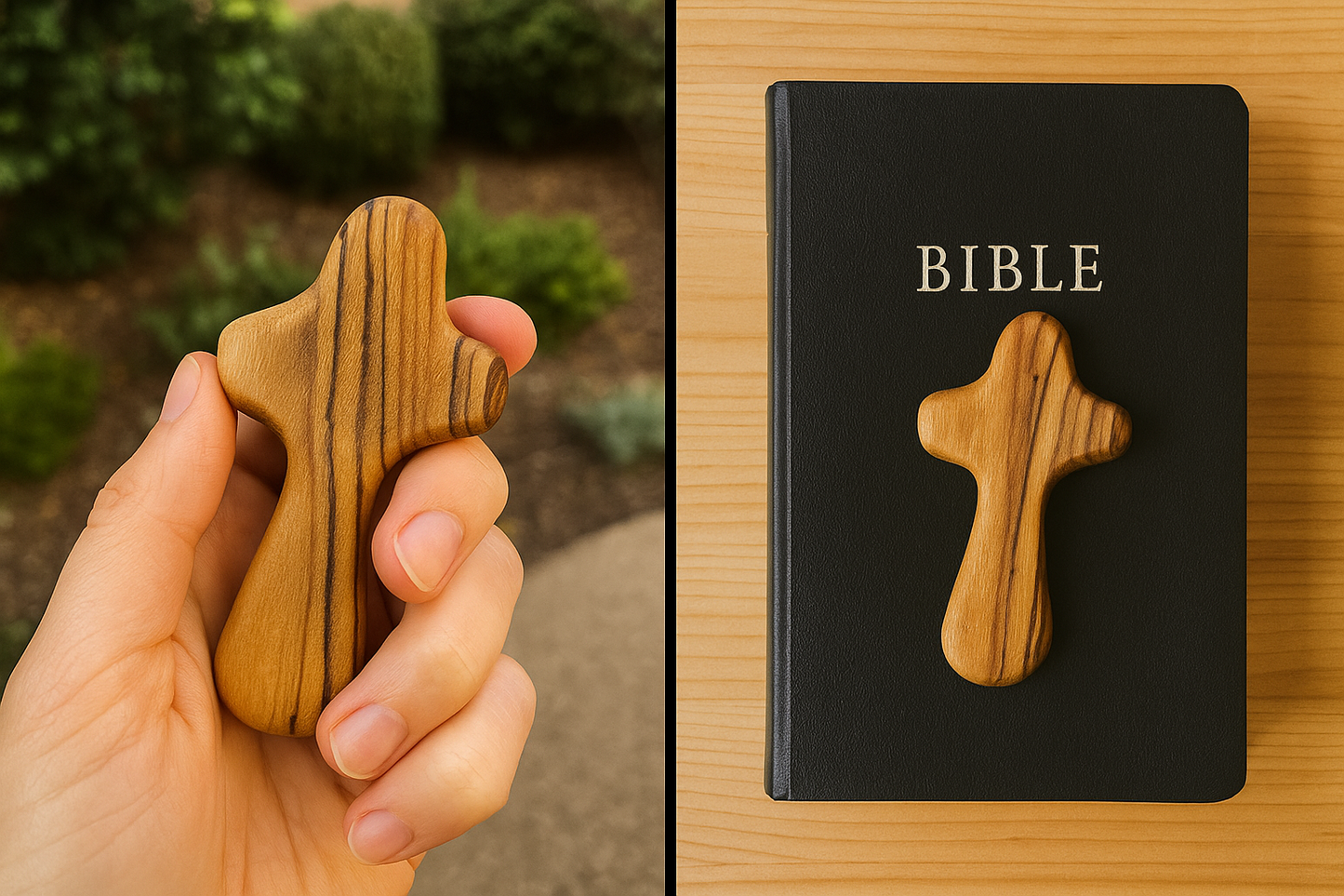 Olive Wood Hand Held Comfort Cross from Holy Land in Multiple Sizes