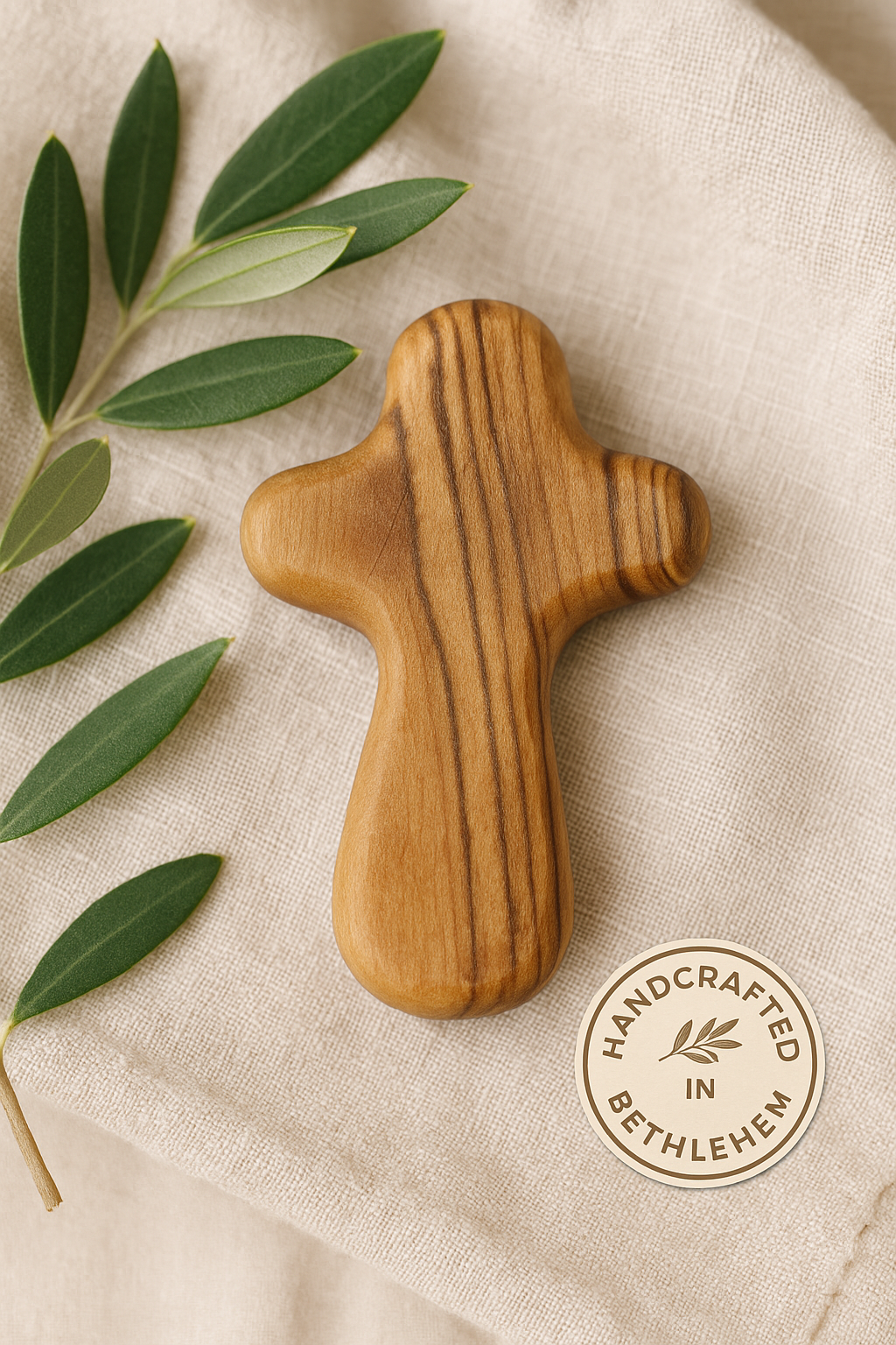 Olive Wood Hand Held Comfort Cross from Holy Land in Multiple Sizes