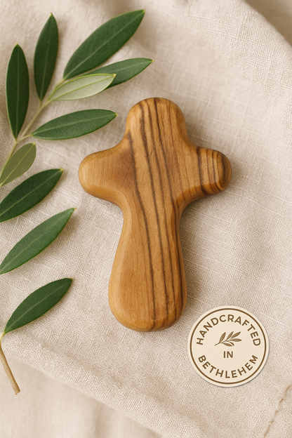 Olive Wood Hand Held Comfort Cross from Holy Land in Multiple Sizes