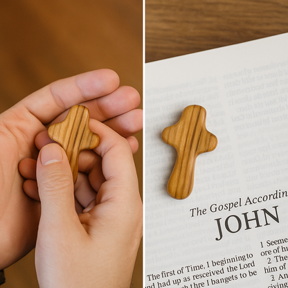 Olive Wood Hand Held Comfort Cross from Holy Land in Multiple Sizes