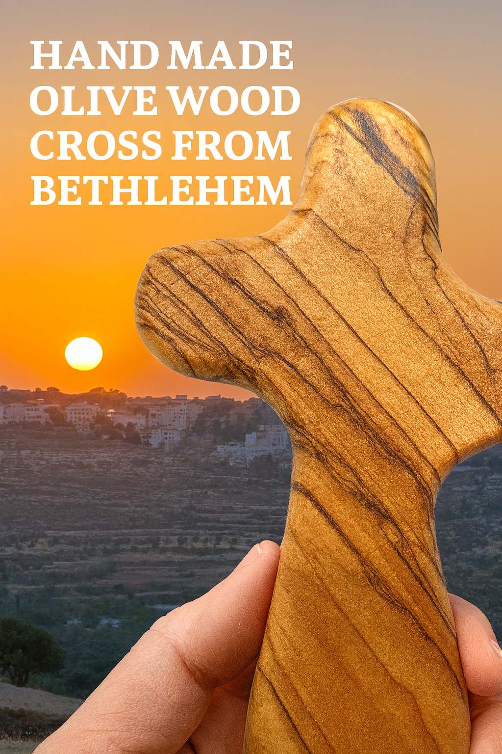 Olive Wood Hand Held Comfort Cross from Holy Land in Multiple Sizes